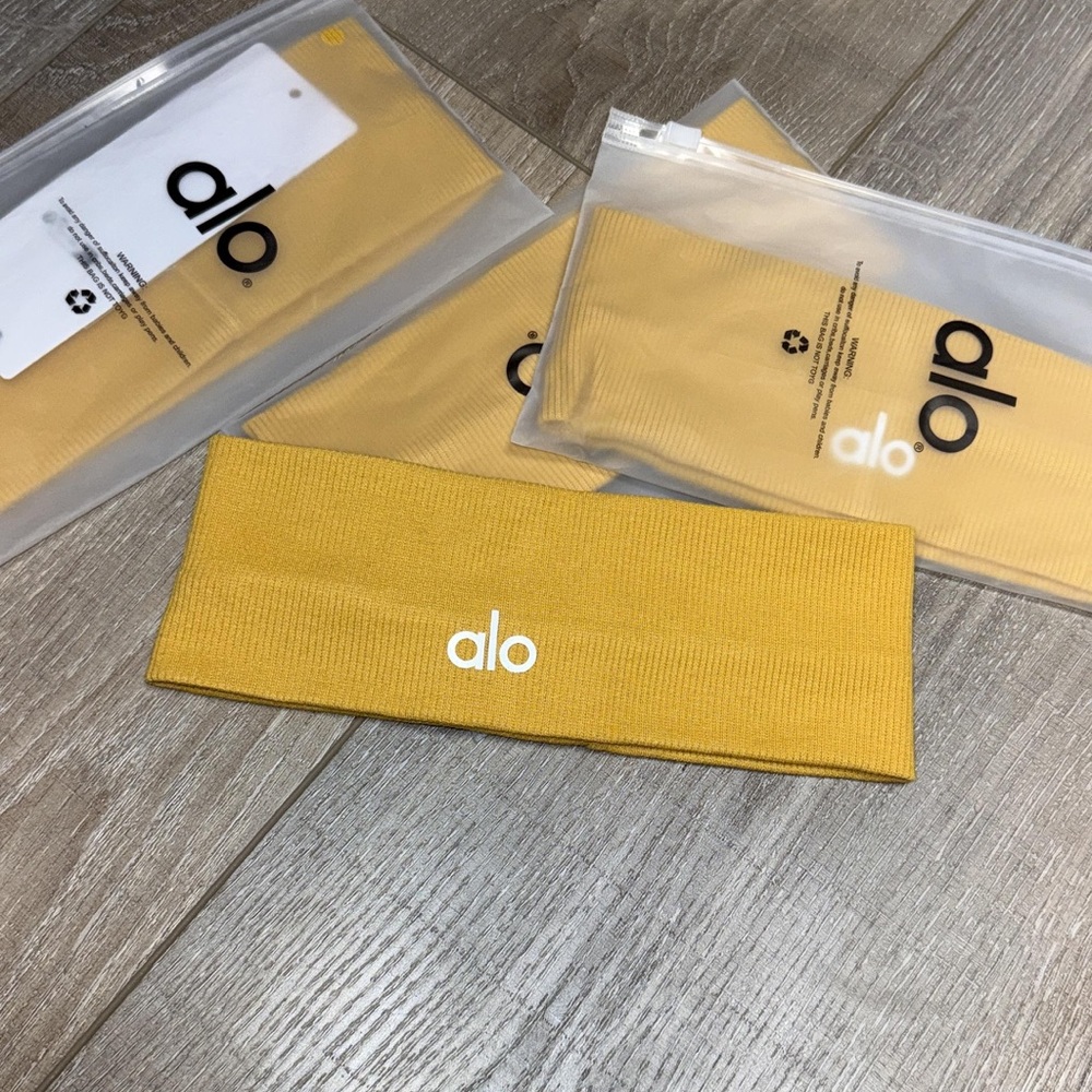 ALO Yoga  Mustard Headband with White Logo
